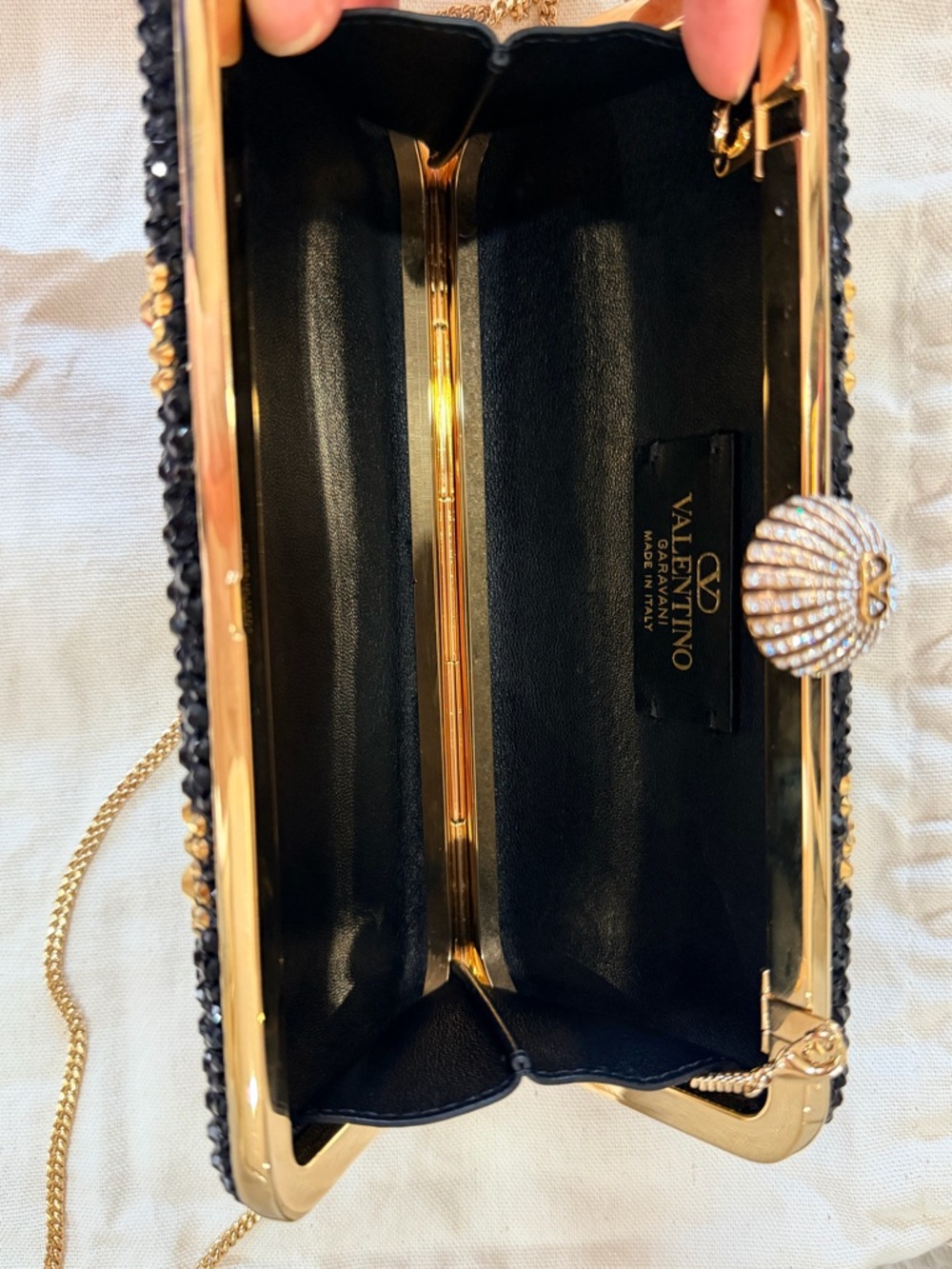 Valentino Black and Gold Crystal Heart Evening Clutch with Chain - Picture 3 of 16